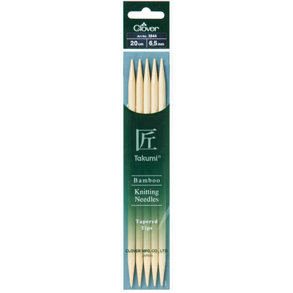 Set of 5 Clover Takumi bamboo double pointed knitting needles, 20cm, 6.5mm