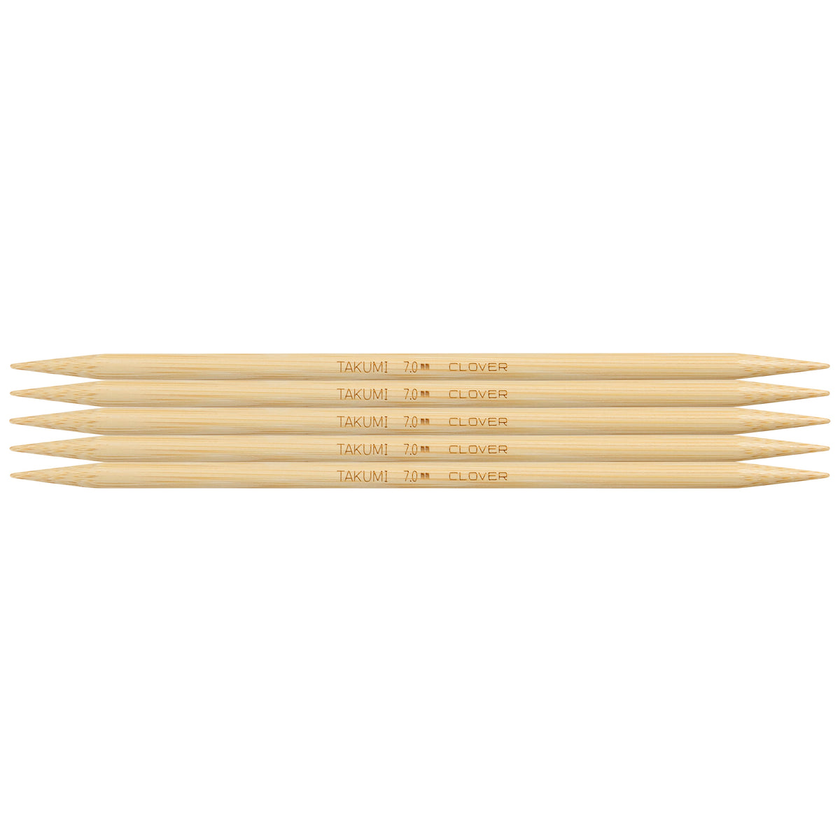 Set of 5 Clover Takumi bamboo double pointed knitting needles, 20cm, 7mm