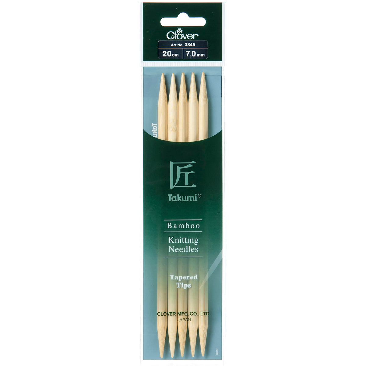 Set of 5 Clover Takumi bamboo double pointed knitting needles, 20cm, 7mm
