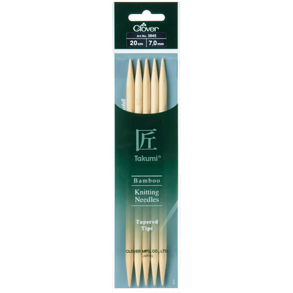Set of 5 Clover Takumi bamboo double pointed knitting needles, 20cm, 7mm