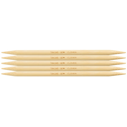Set of 5 Clover Takumi bamboo double pointed knitting needles, 20cm, 9mm