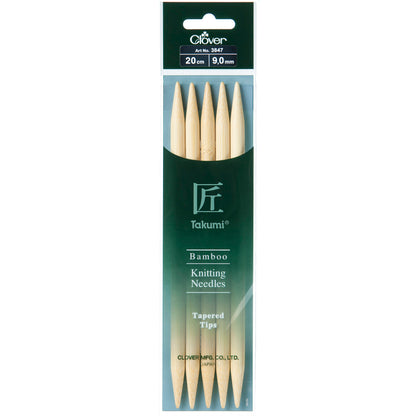Set of 5 Clover Takumi bamboo double pointed knitting needles, 20cm, 9mm