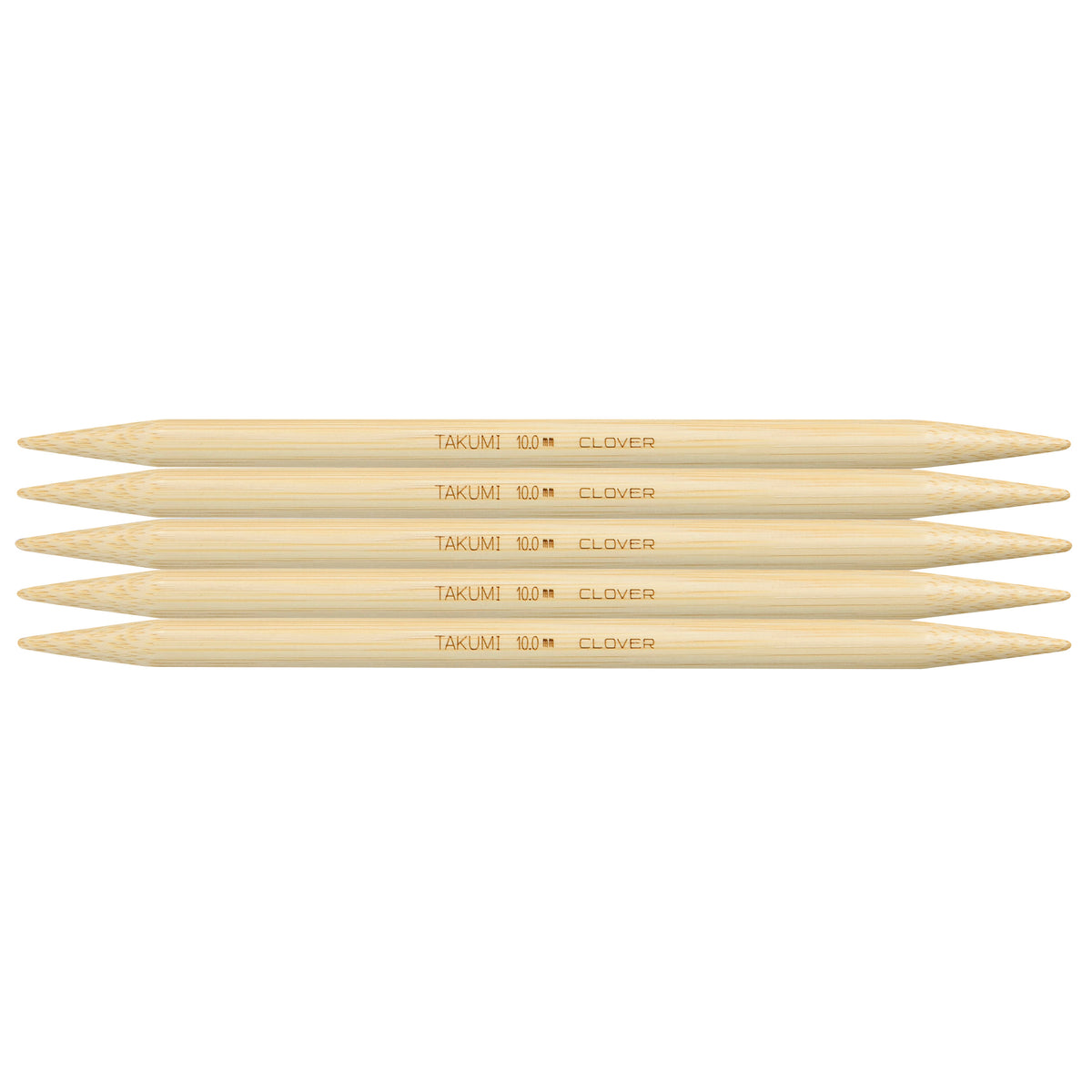 Set of 5 Clover Takumi bamboo double pointed knitting needles, 20cm, 10mm