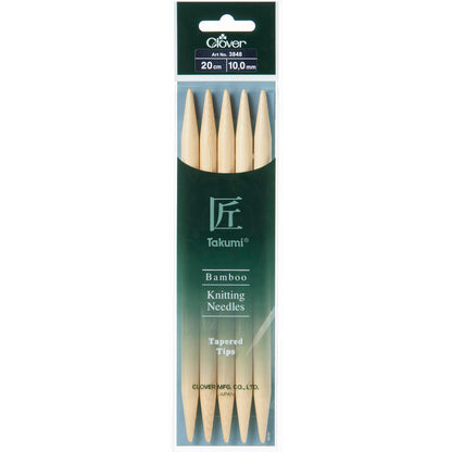 Set of 5 Clover Takumi bamboo double pointed knitting needles, 20cm, 10mm