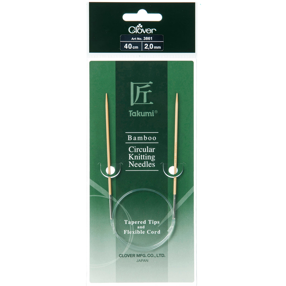 Clover Takumi bamboo fixed circular knitting needle, 40cm, 2mm