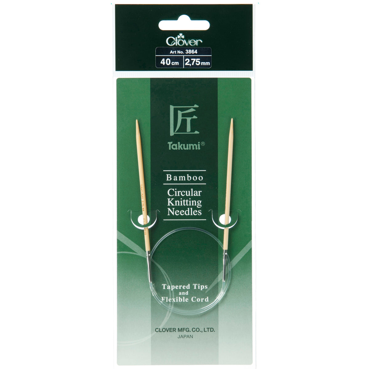 Clover Takumi bamboo fixed circular knitting needle, 40cm, 2.75mm