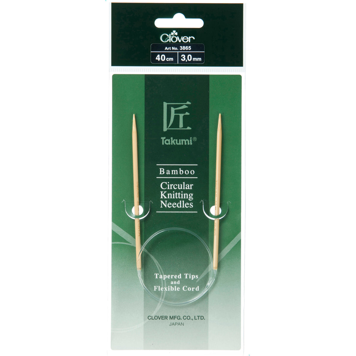 Clover Takumi bamboo fixed circular knitting needle, 40cm, 3mm