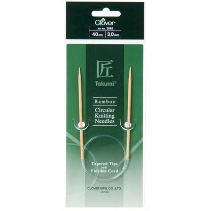 Clover Takumi bamboo fixed circular knitting needle, 40cm, 3mm