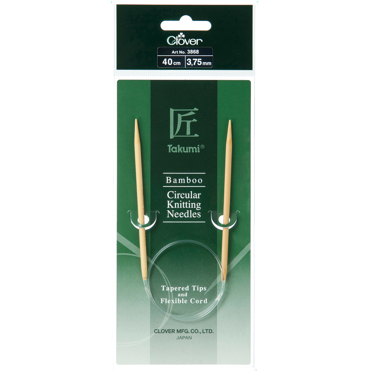 Clover Takumi bamboo fixed circular knitting needle, 40cm, 3.75mm