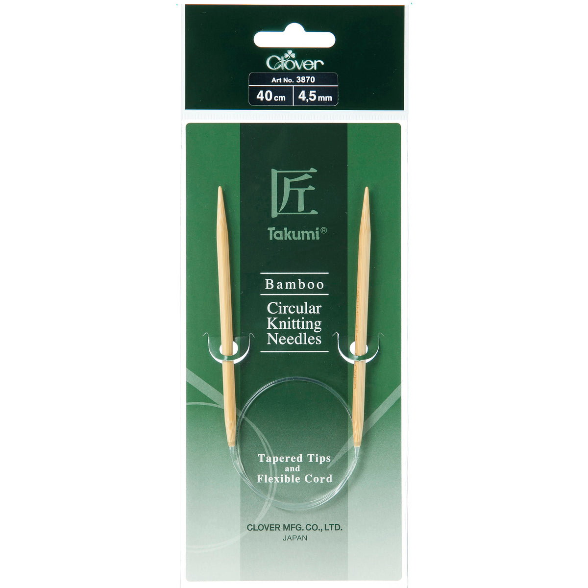 Clover Takumi bamboo fixed circular knitting needle, 40cm, 4.5mm