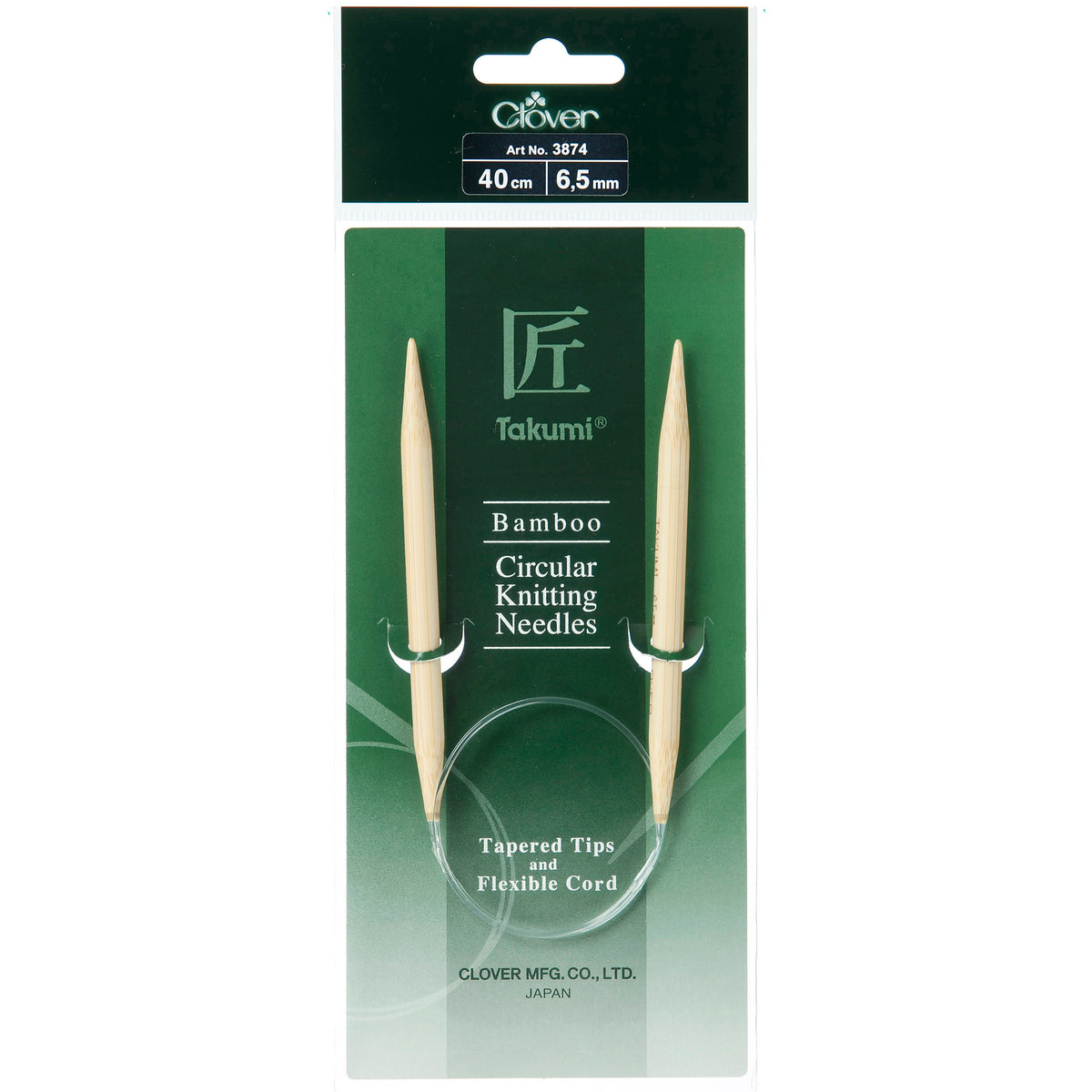 Clover Takumi bamboo fixed circular knitting needle, 40cm, 6.5mm