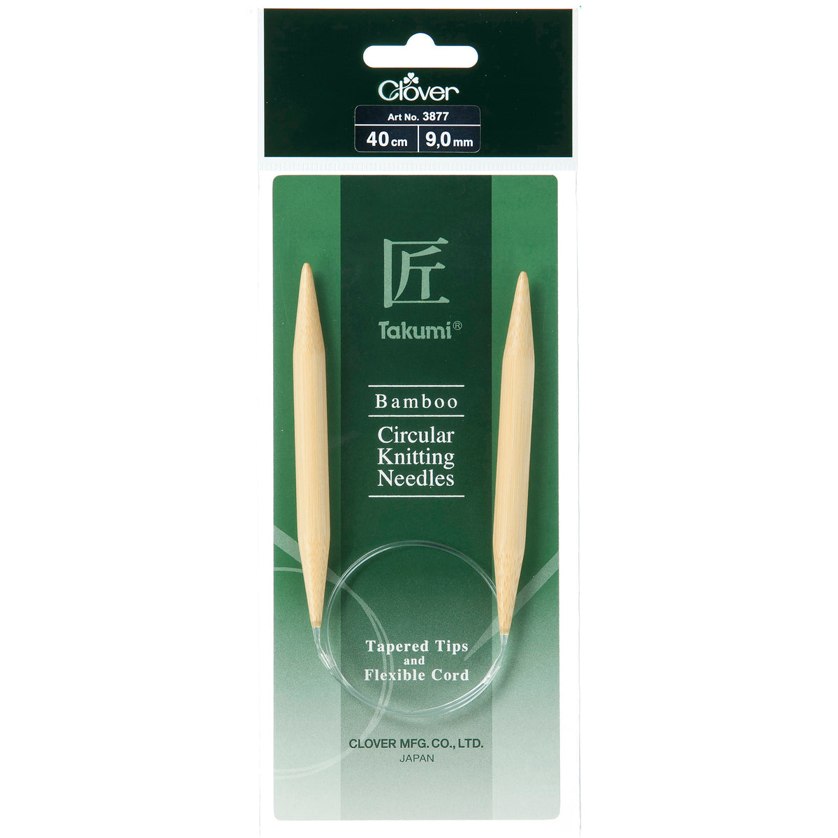 Clover Takumi bamboo fixed circular knitting needle, 40cm, 9mm