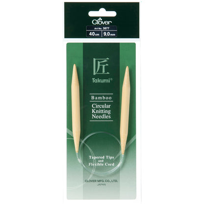 Clover Takumi bamboo fixed circular knitting needle, 40cm, 9mm