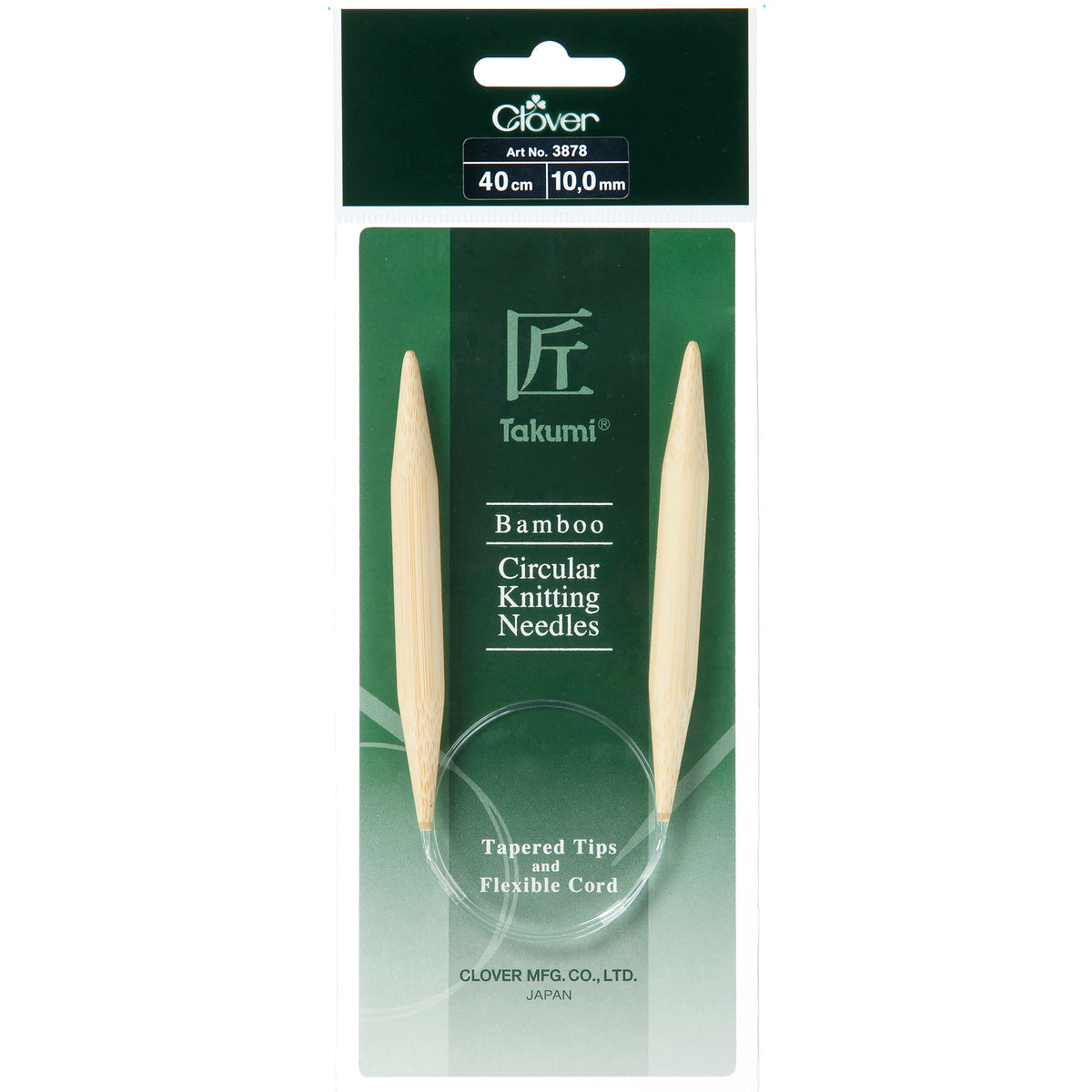 Clover Takumi bamboo fixed circular knitting needle, 40cm, 10mm
