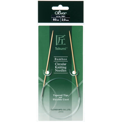 Clover Takumi bamboo fixed circular knitting needle, 60cm, 2mm