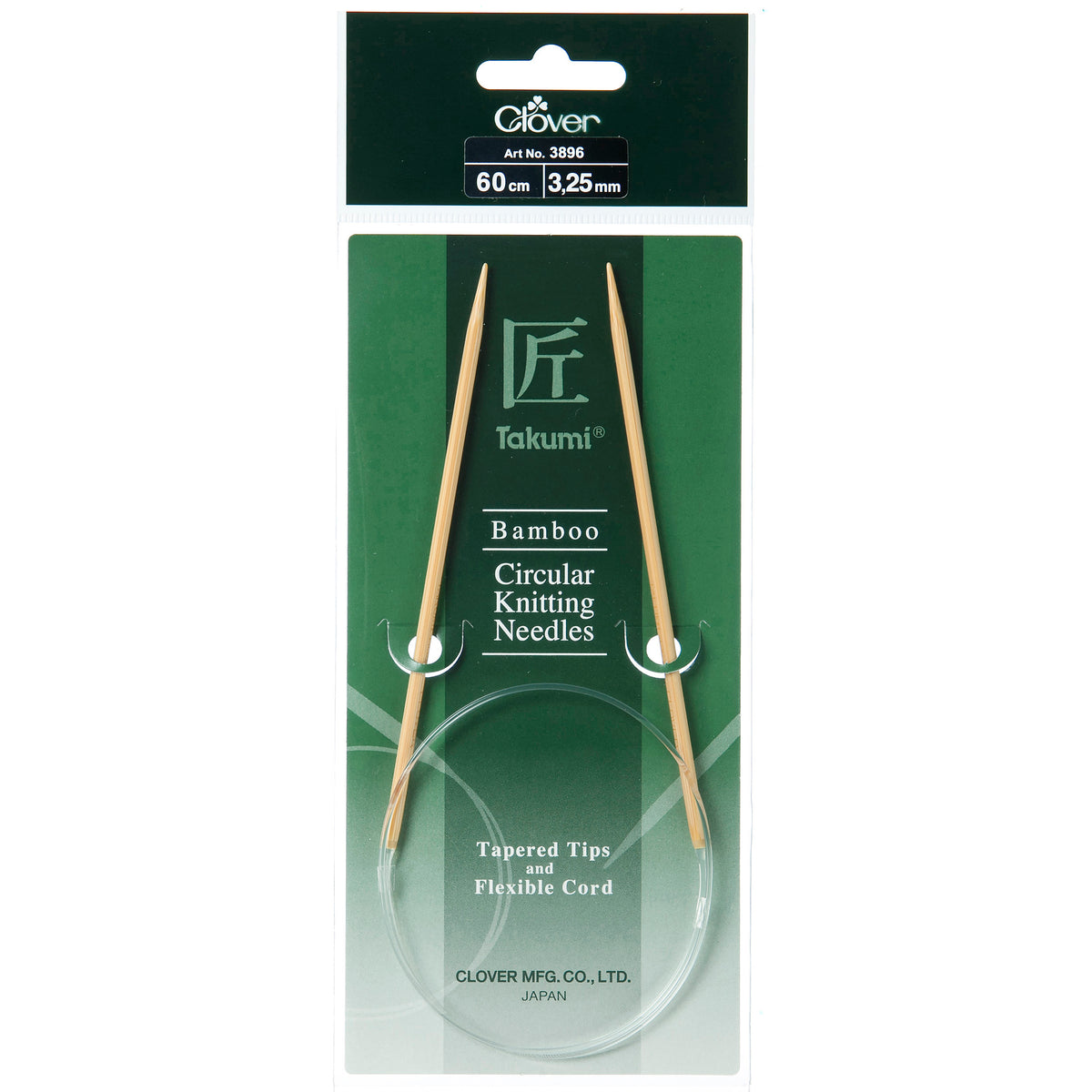 Clover Takumi bamboo fixed circular knitting needle, 3.25mm, 60cm