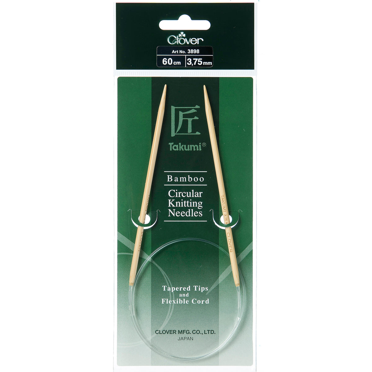 Clover Takumi bamboo fixed circular knitting needle, 3.75mm, 60cm