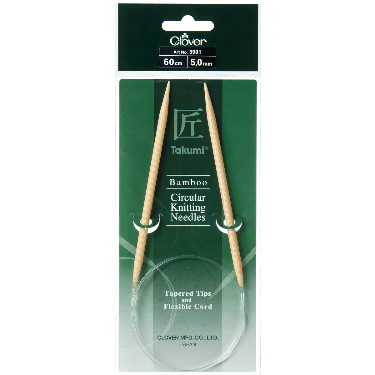 Clover Takumi bamboo fixed circular knitting needle, 5mm, 60cm