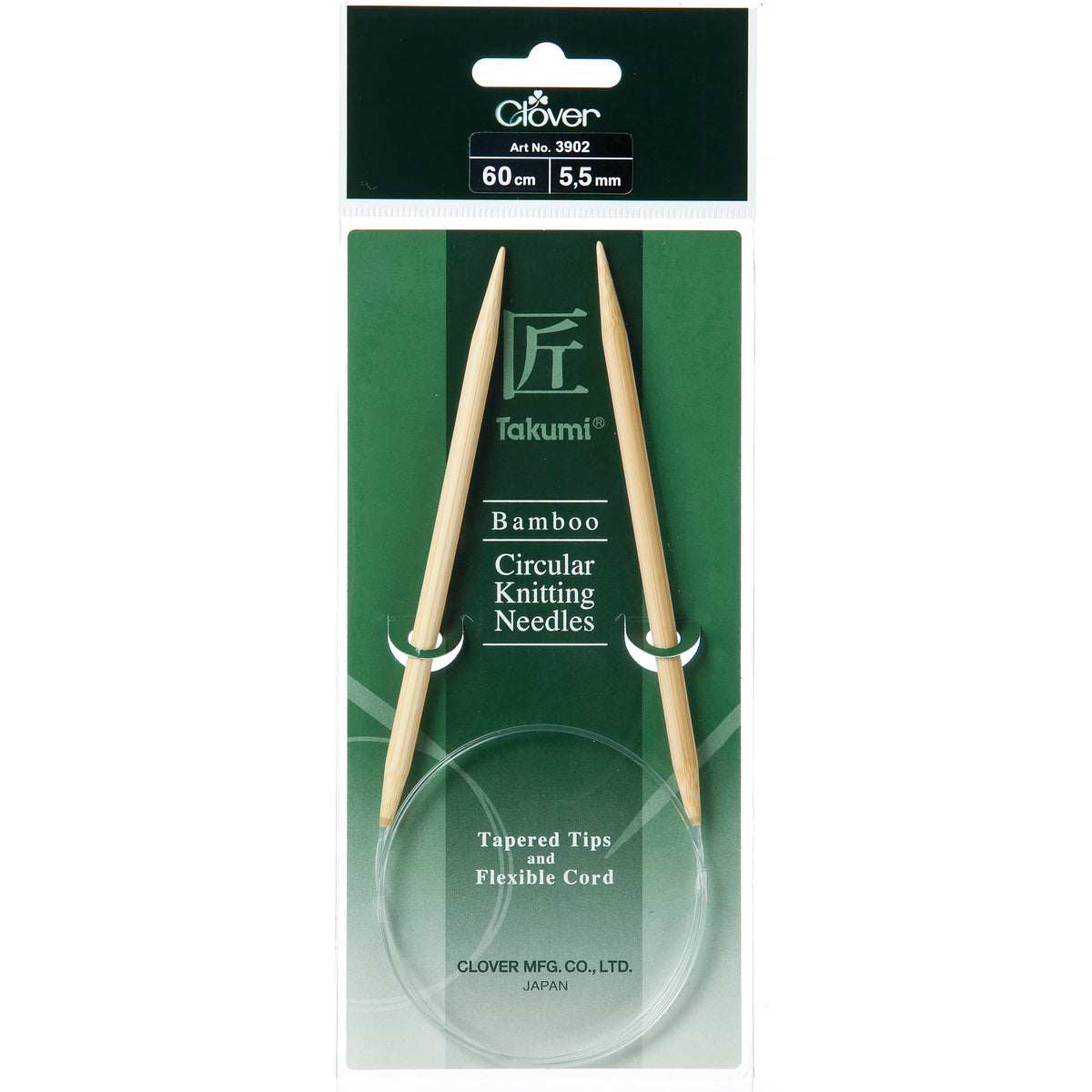 Clover Takumi bamboo fixed circular knitting needle, 5.5mm, 60cm