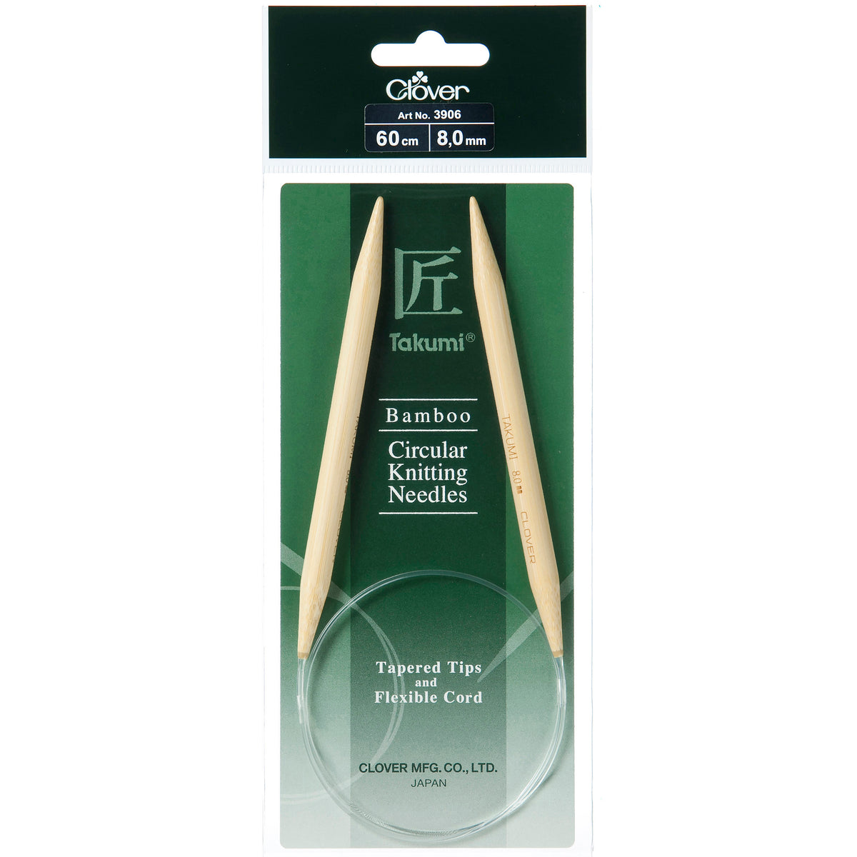 Clover Takumi bamboo fixed circular knitting needle, 8mm, 60cm