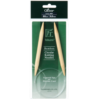 Clover Takumi bamboo fixed circular knitting needle, 9mm, 60cm