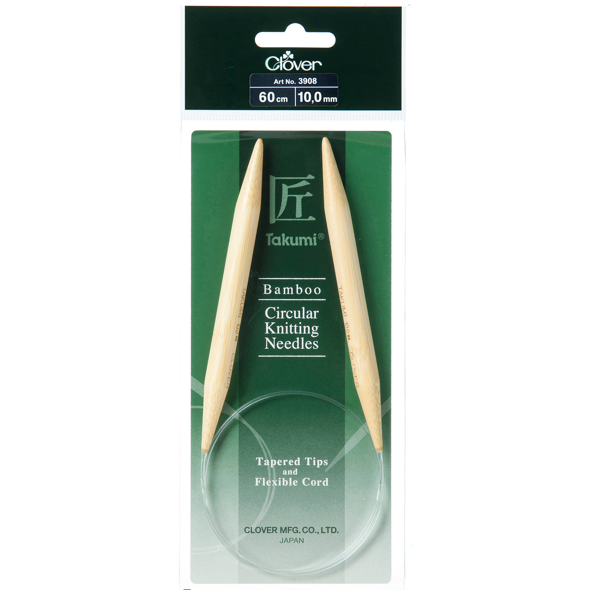 Clover Takumi bamboo fixed circular knitting needle, 10mm, 60cm