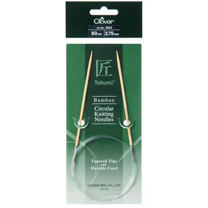 Clover Takumi bamboo fixed circular knitting needle, 2.75mm, 80cm