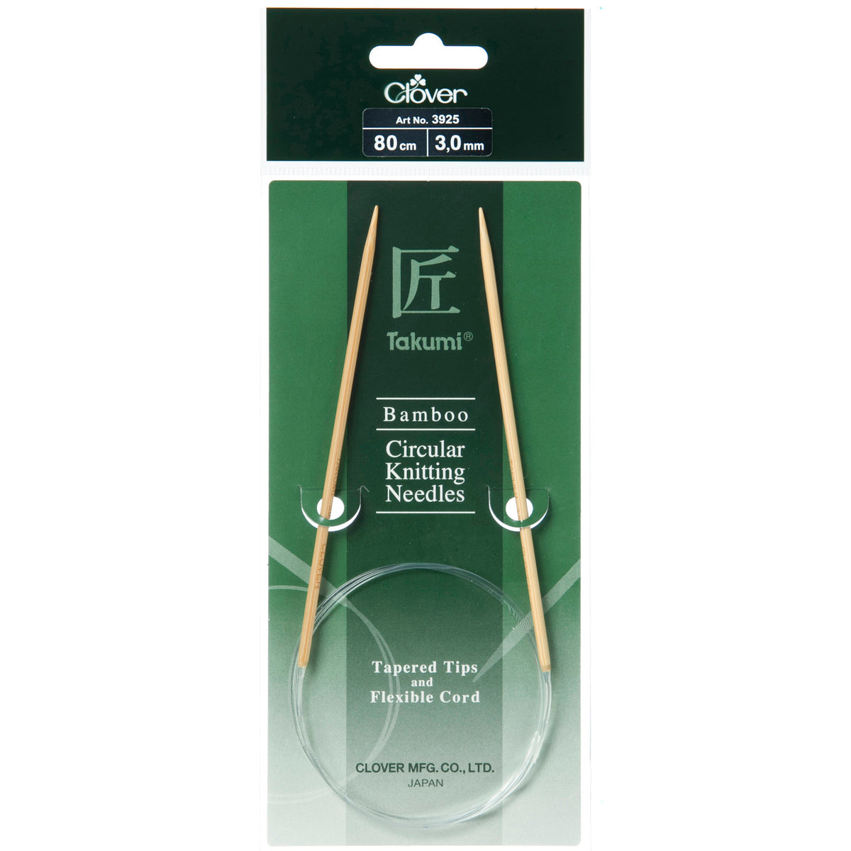 Clover Takumi bamboo fixed circular knitting needle, 3mm, 80cm