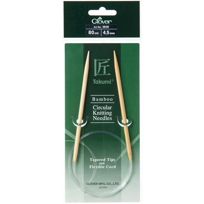 Clover Takumi bamboo fixed circular knitting needle, 4.5mm, 80cm