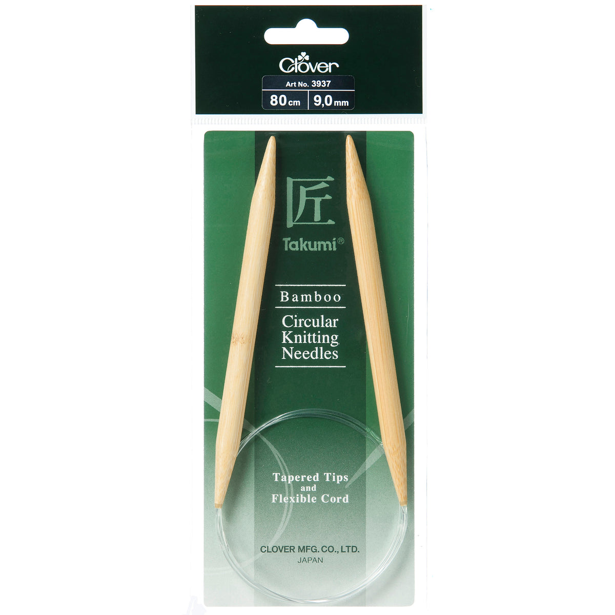 Clover Takumi bamboo fixed circular knitting needle, 9mm, 80cm