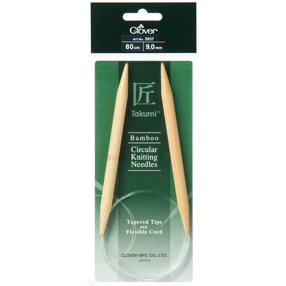 Clover Takumi bamboo fixed circular knitting needle, 9mm, 80cm