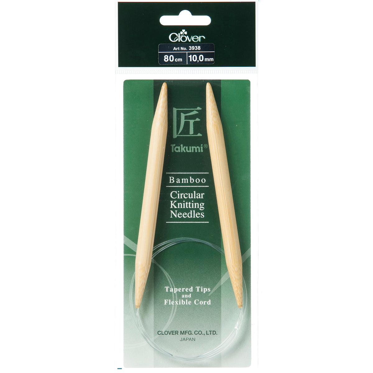 Clover Takumi bamboo fixed circular knitting needle, 10mm, 80cm