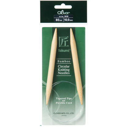 Clover Takumi bamboo fixed circular knitting needle, 10mm, 80cm