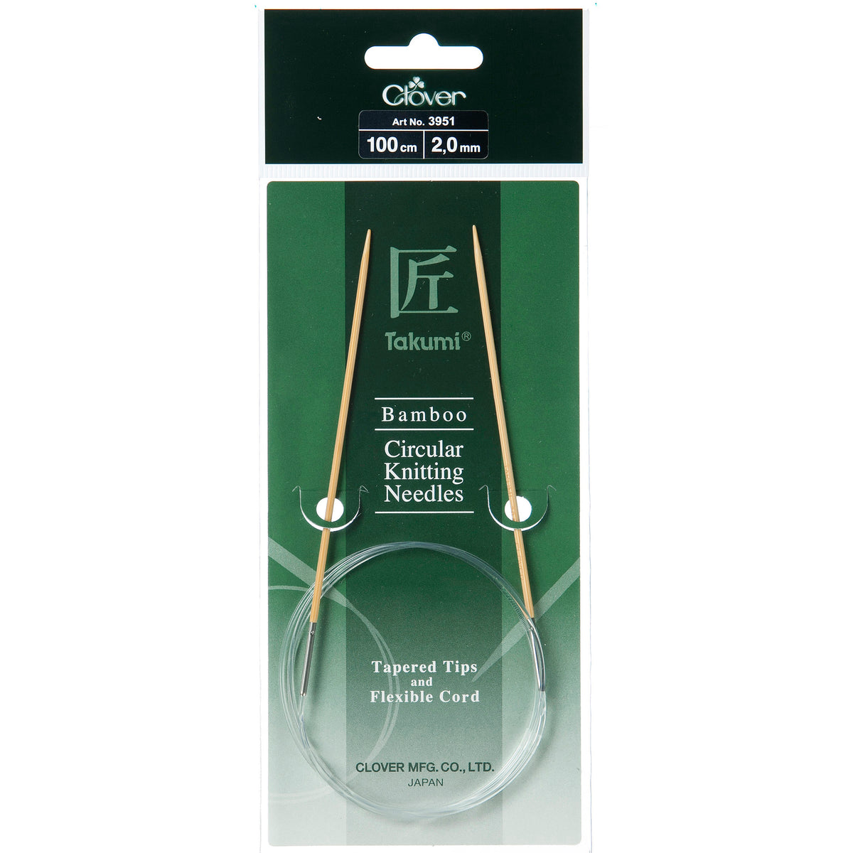 Clover Takumi bamboo fixed circular knitting needle, 2mm, 100cm