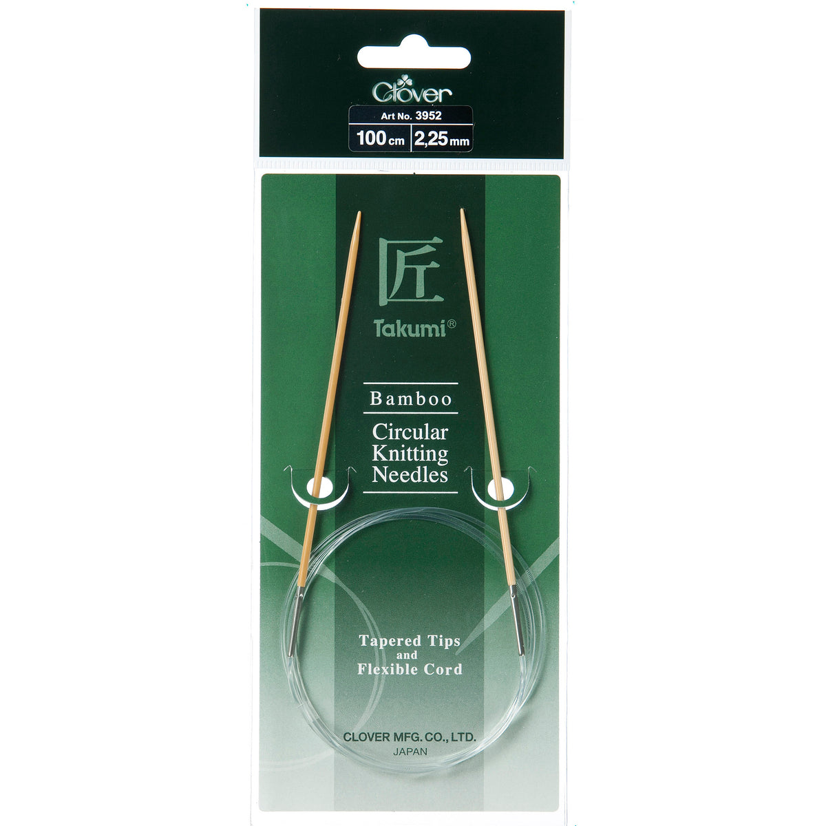 Clover Takumi bamboo fixed circular knitting needle, 2.25mm, 100cm
