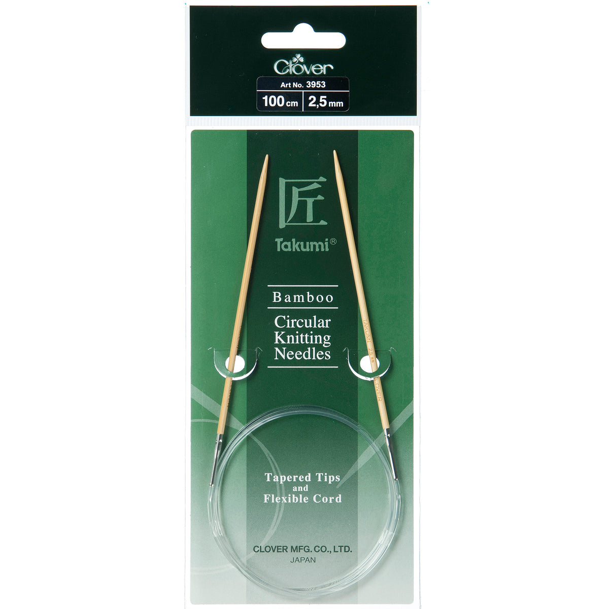 Clover Takumi bamboo fixed circular knitting needle, 2.5mm, 100cm