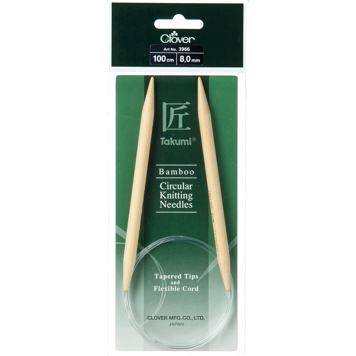 Clover Takumi bamboo fixed circular knitting needle 100cm 8mm
