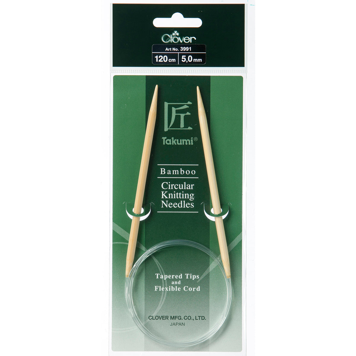 Clover Takumi bamboo fixed circular knitting needle 120cm 5mm