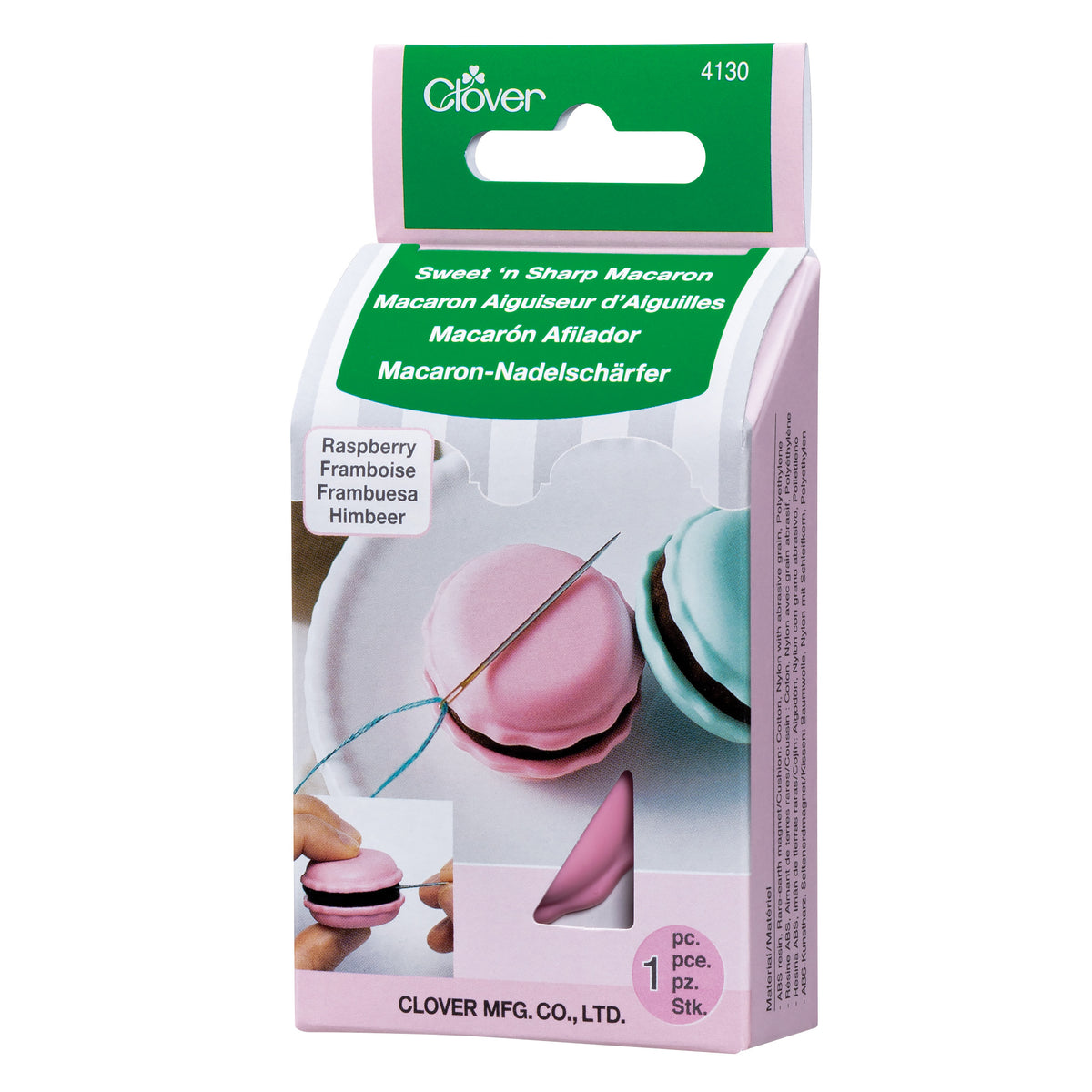 Raspberry coloured Clover macaron needle sharpener