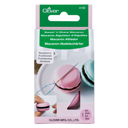 Raspberry coloured Clover macaron needle sharpener