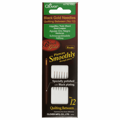 Clover Gold/Black Hand Quilting/Betweens Needles - Size No.12 (Pack of 6)