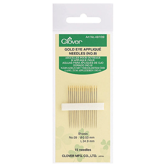 Pack of Clover Gold Eye applique hand sewing needles