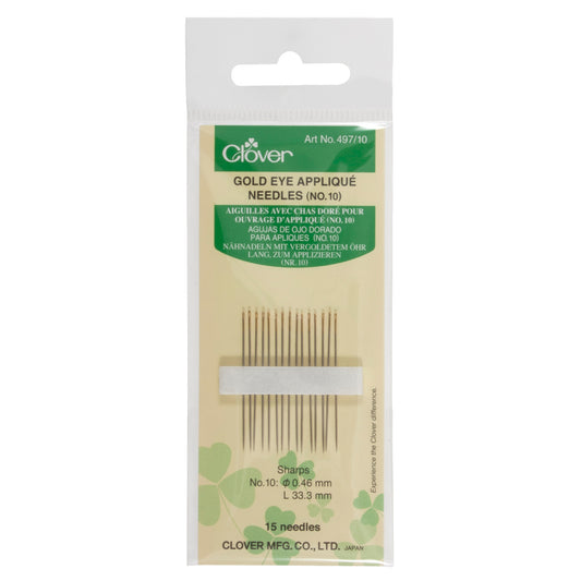 Pack of Clover Gold Eye applique hand sewing needles