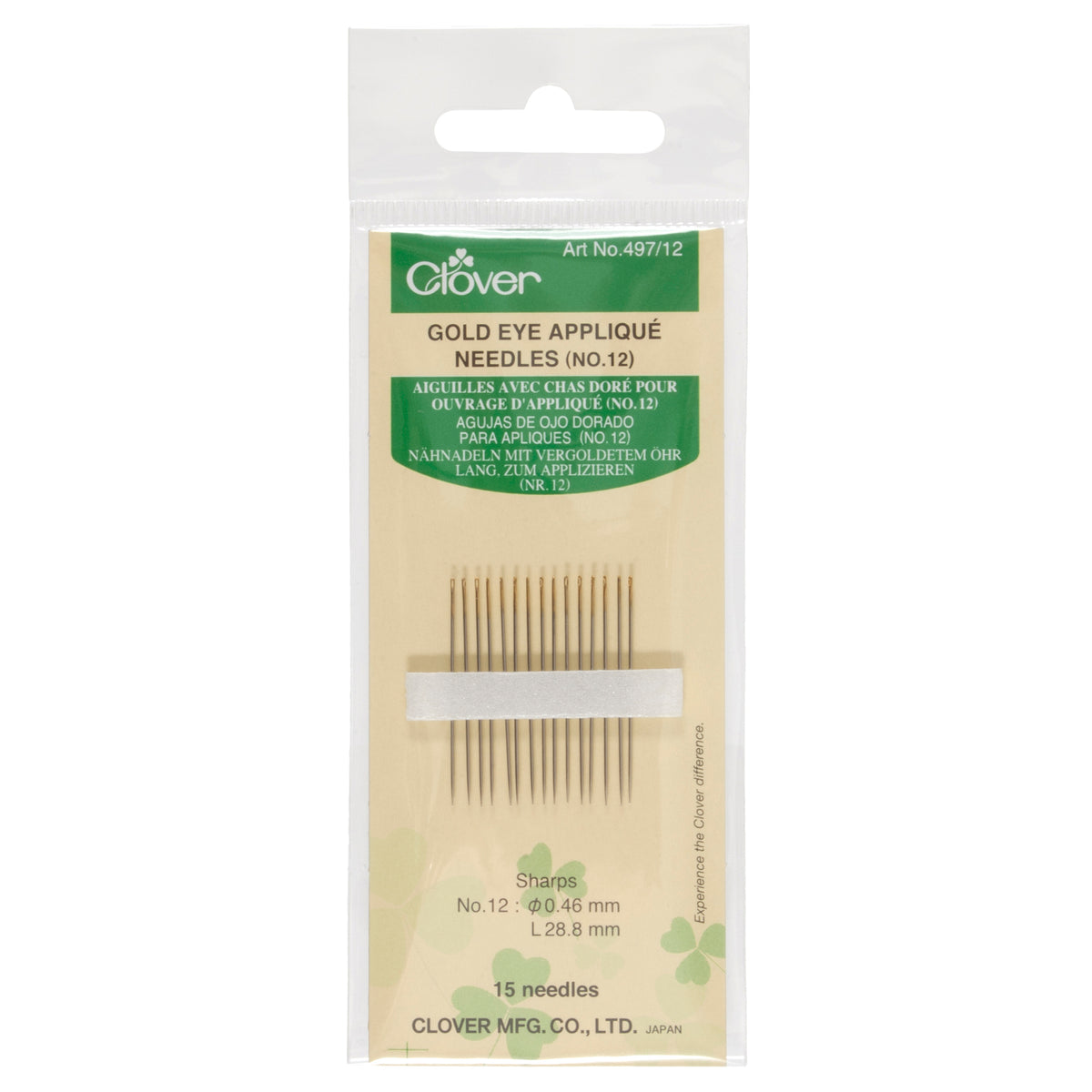 Pack of Clover Gold Eye applique hand sewing needles