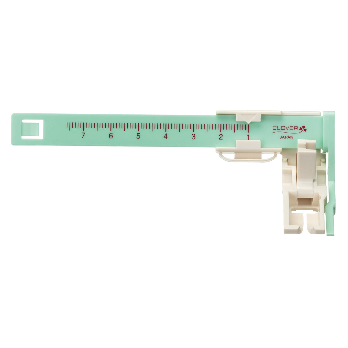 Clover sliding stitch guide presser foot with alignment ruler