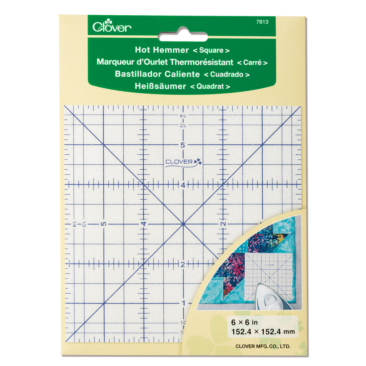 Clover Hot Hemmer square pressing guide with inch markings