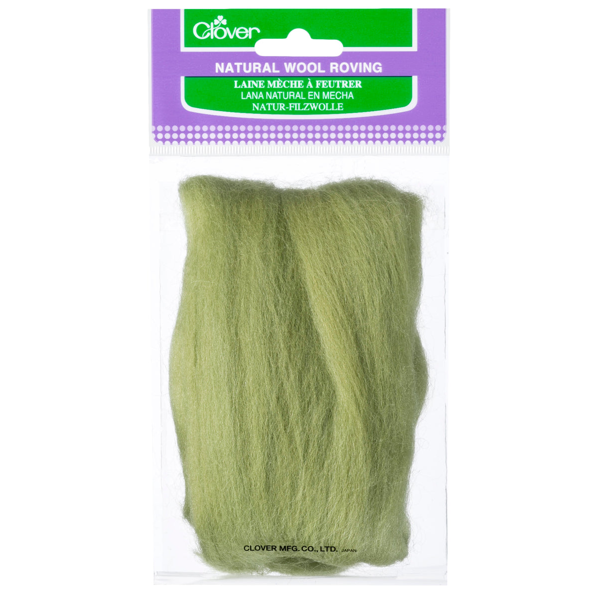Clover natural wool roving in moss green, 20g pack