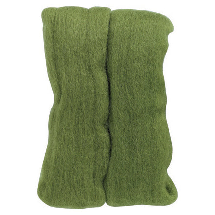 Clover natural wool roving in moss green, 20g pack
