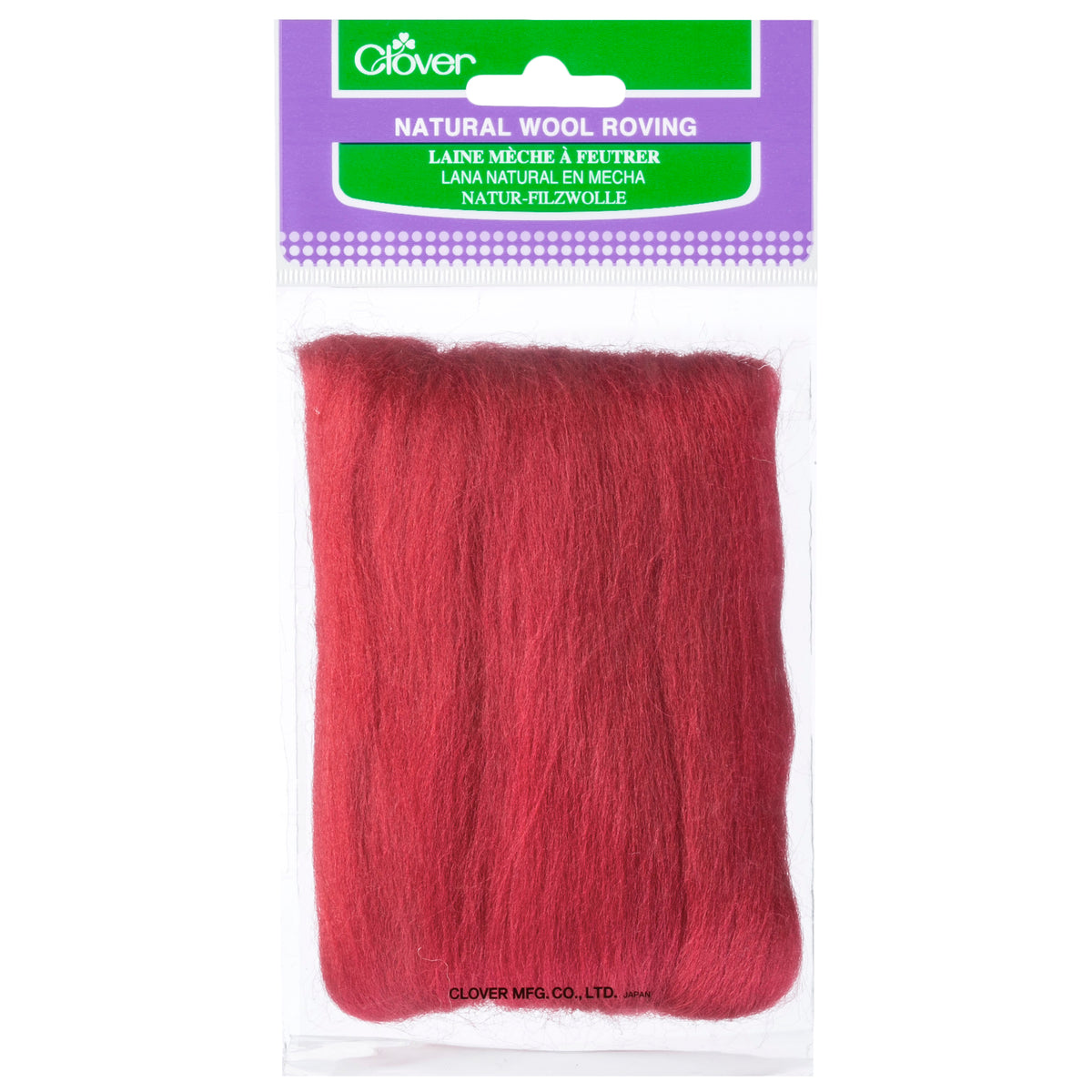 Clover natural wool roving in red, 20g pack
