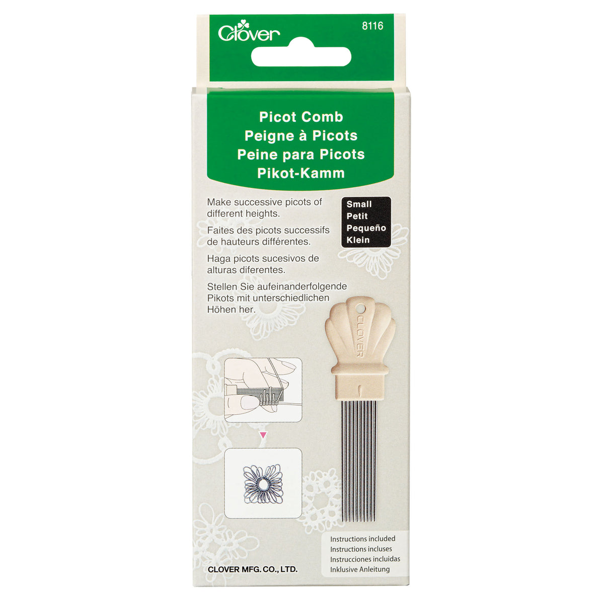 Clover small picot comb tatting tool in packaging